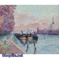 Tranh sơn dầu thuyền bè đậu bên sông